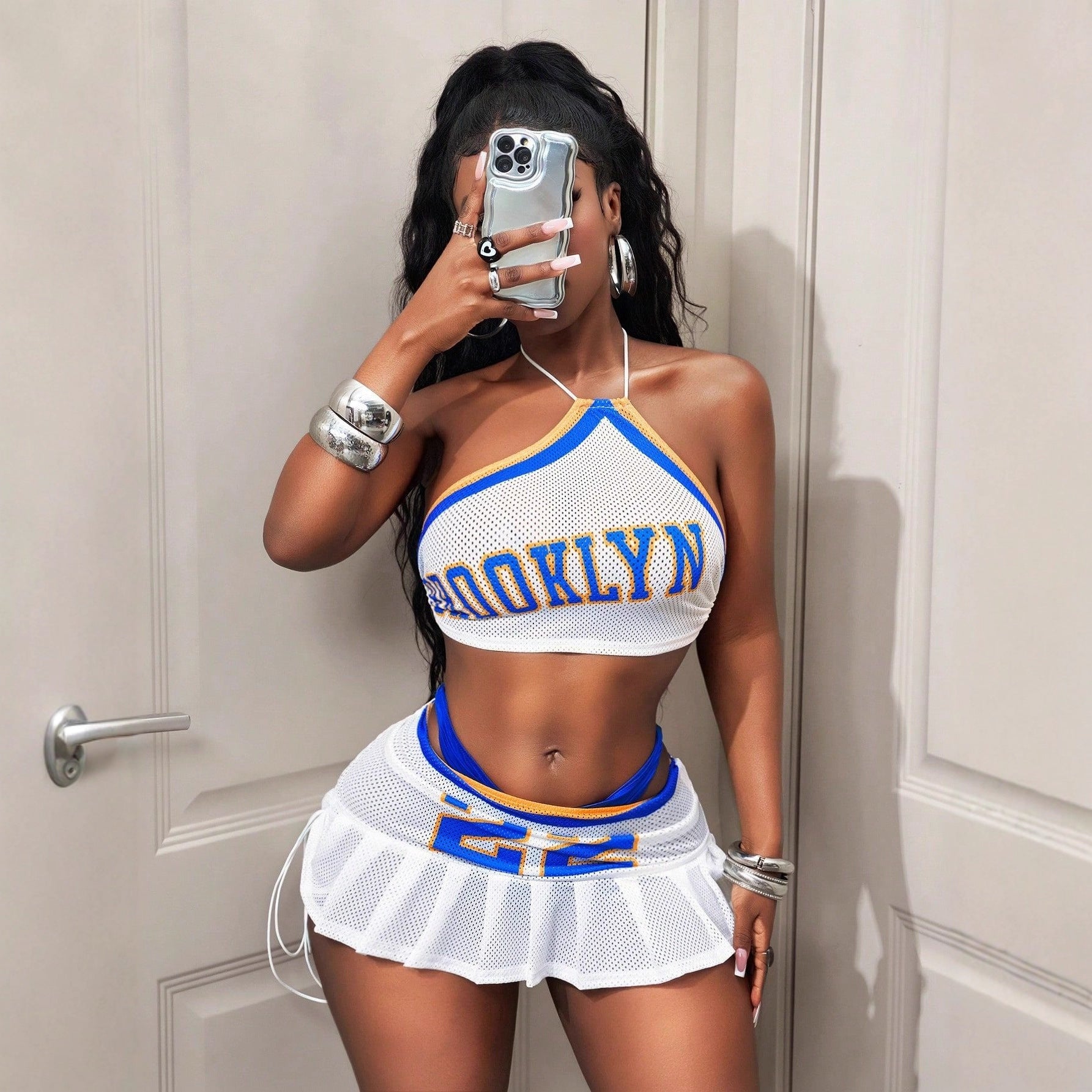 Women's Fashion Halter Top And Midriff-length Printed Skirt Set