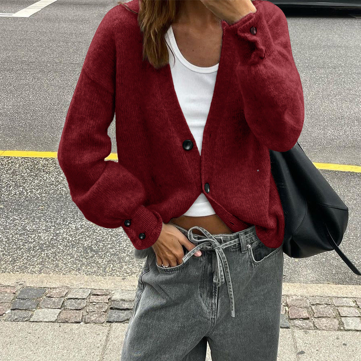 Fashionable Multi-color Sweater With Long Sleeves And Buttons For Women