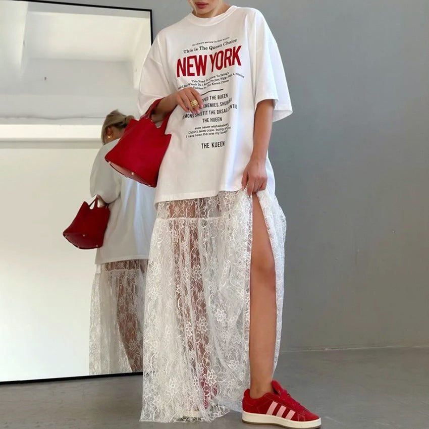 Jacquard Sheer High-Waist Lace Sexy Skirt