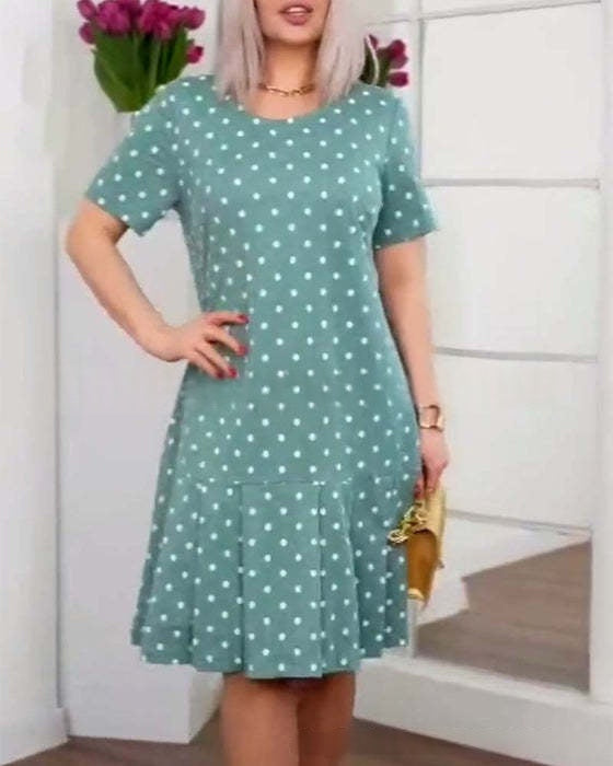 Women's Crew-Neck Short-Sleeve Button-Up Dress
