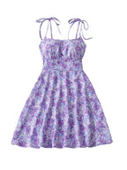 Floral Print Dress Summer Sweet A- Line Waist Trimming Dresses Women's Slimming Casual Clothing