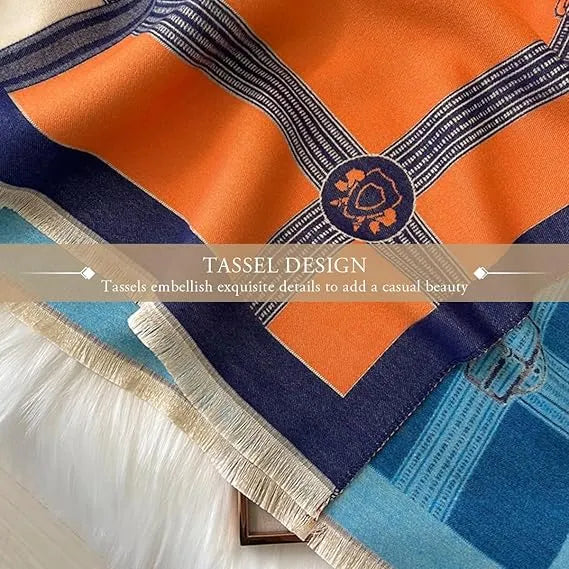 Winter Scarf Cashmere Shawl Women Color Blocked Horse Pattern Reversible Scarf With Tassel Pashmina Shawls And Wraps