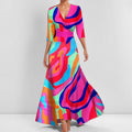 Fashion Print Half-sleeve V-neck Dress Temperament Slim Tight Waist Dresses For Women