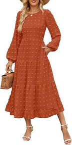 Autumn Long Sleeve Dress Casual Round Neck