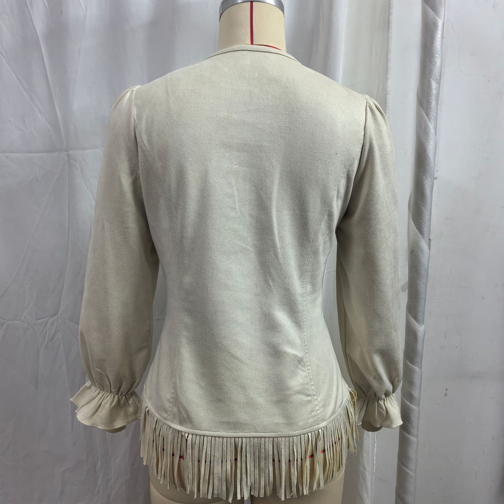 Women's Casual V-Neck Knitted Solid-Color Tassel Jacket
