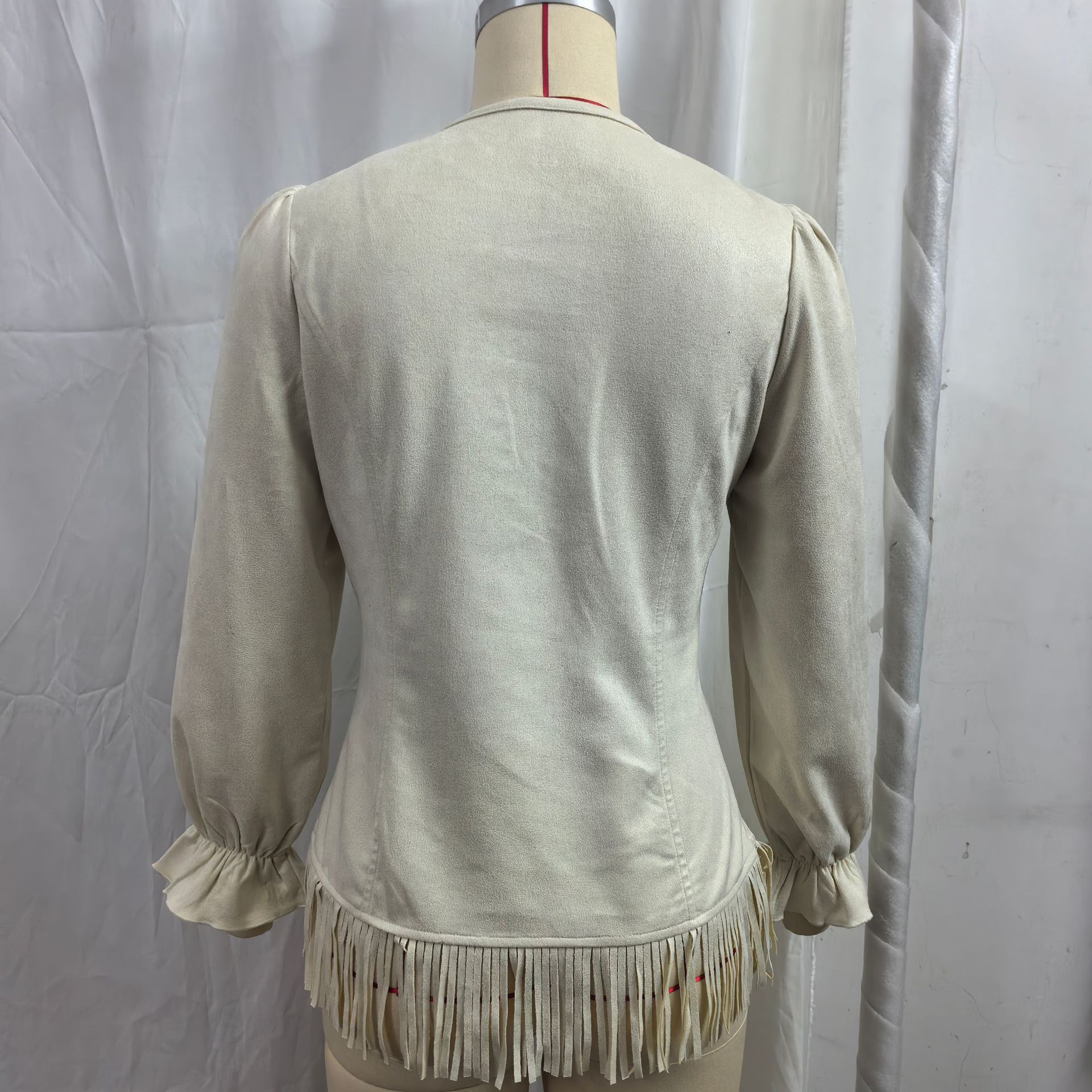 Women's Casual V-Neck Knitted Solid-Color Tassel Jacket
