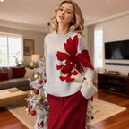 Christmas 3D Floral Contrast Color Crewneck Personalized Sweater