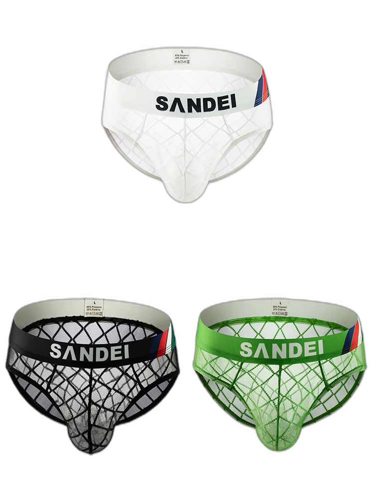 3 Pack Men's Low-Rise Lace Sexy Mesh Briefs And Thongs