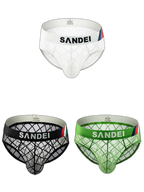 3 Pack Men's Low-Rise Lace Sexy Mesh Briefs And Thongs