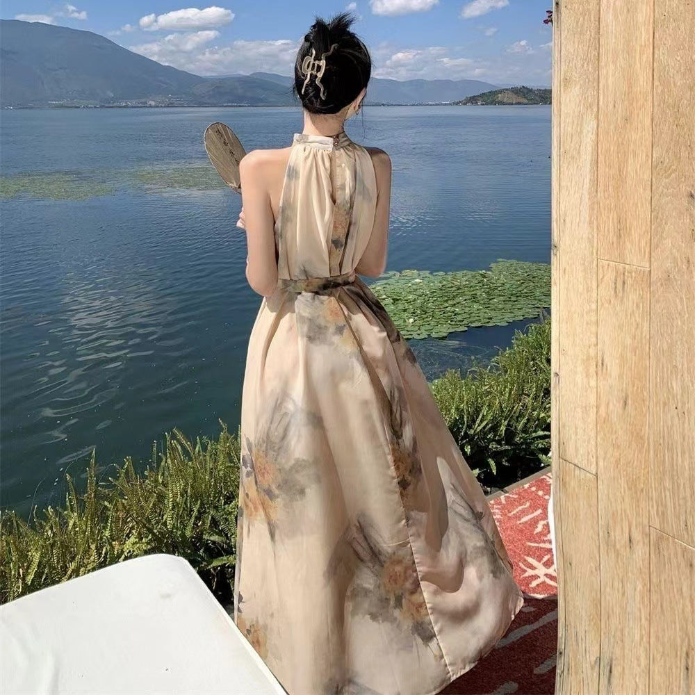Women's Casual Printed New Chinese-Style Halter Dress
