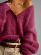 Loose V-neck Button Cardigan Fall Winter Fashion Single Breasted Knitted Sweater Top Women's Clothing