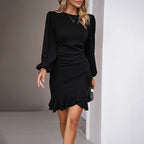 Women's Puff Long Sleeve Dresses Fashion Graceful Solid Color Slim Hip-covering Short Dress Womens Clothing