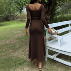 Pure And Alluring V-neck Long-sleeve Early Autumn New Arrival Spicy Girl's Figure-flattering Slimming Elegant A-line Dress