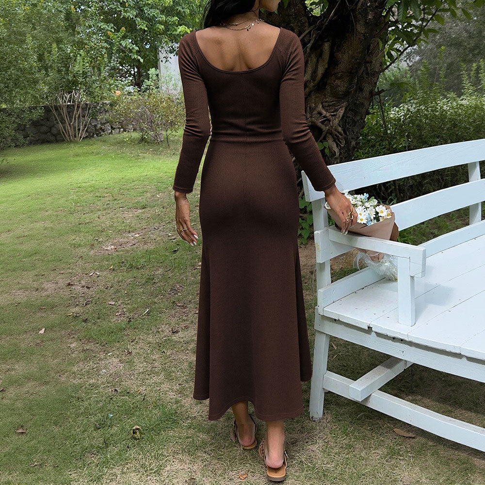 Pure And Alluring V-neck Long-sleeve Early Autumn New Arrival Spicy Girl's Figure-flattering Slimming Elegant A-line Dress