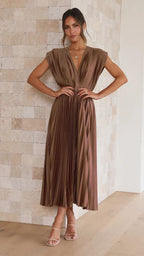 Summer V-neck Pleated Dress INS Fashion Casual Loose Zip Sleeveless Dresses For Women Clothing
