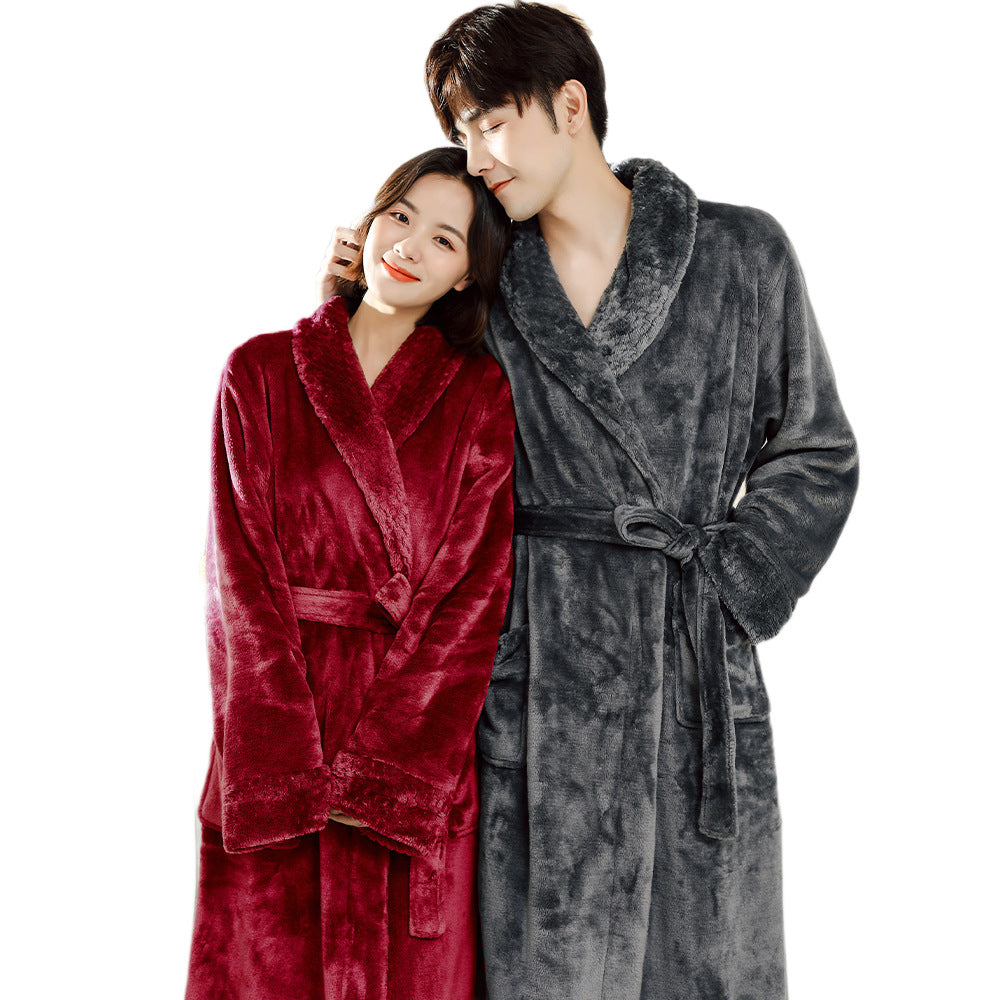 Couples' Flannel Bathrobes Extra-thick And Super-warm Loungewear