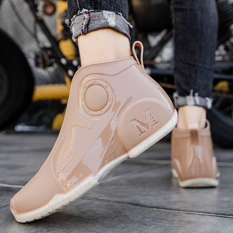 Motorcycle Rain Boots Men's Summer Youth Outdoor Non-slip Wading Shoes Fashion Low Top Flat Work Shoes Rubber Shoes