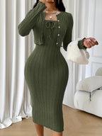 Women's Solid-Color French-Style Slim-Fit Knitted Dress Set