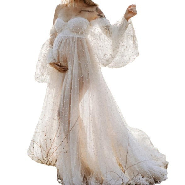 Sequined Off-Shoulder Mesh Patchwork Maxi Dress