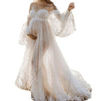 Sequined Off-Shoulder Mesh Patchwork Maxi Dress
