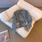 Vintage Washed And Raw-Edged Denim Jacket For Women