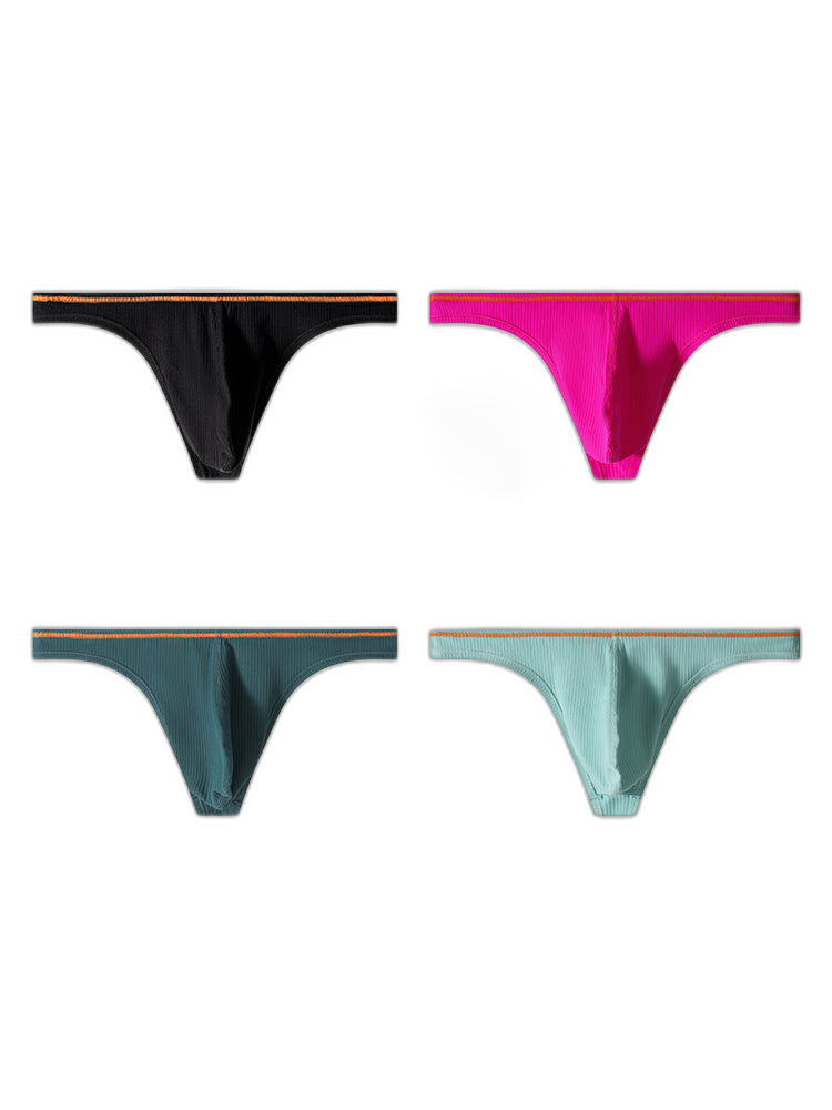 4 Pack Men's Low-Rise Solid Thongs with Reinforced Edging