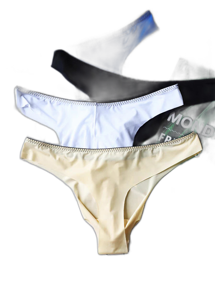 4 Pack Men's Seamless Ice Silk Sports Sexy Solid Color Thong & Strings