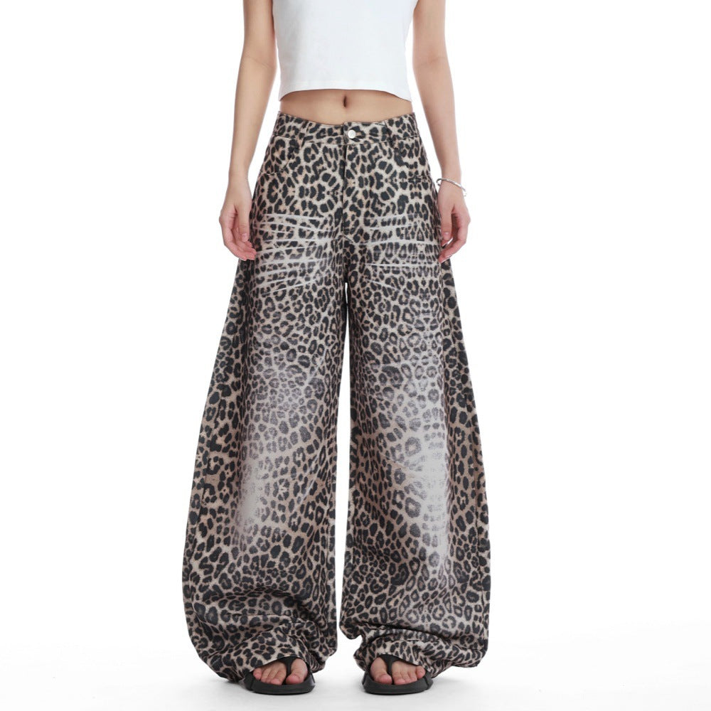 American-style Cat-eye Leopard-print Bootcut Jeans From A Trendy Unisex Brand