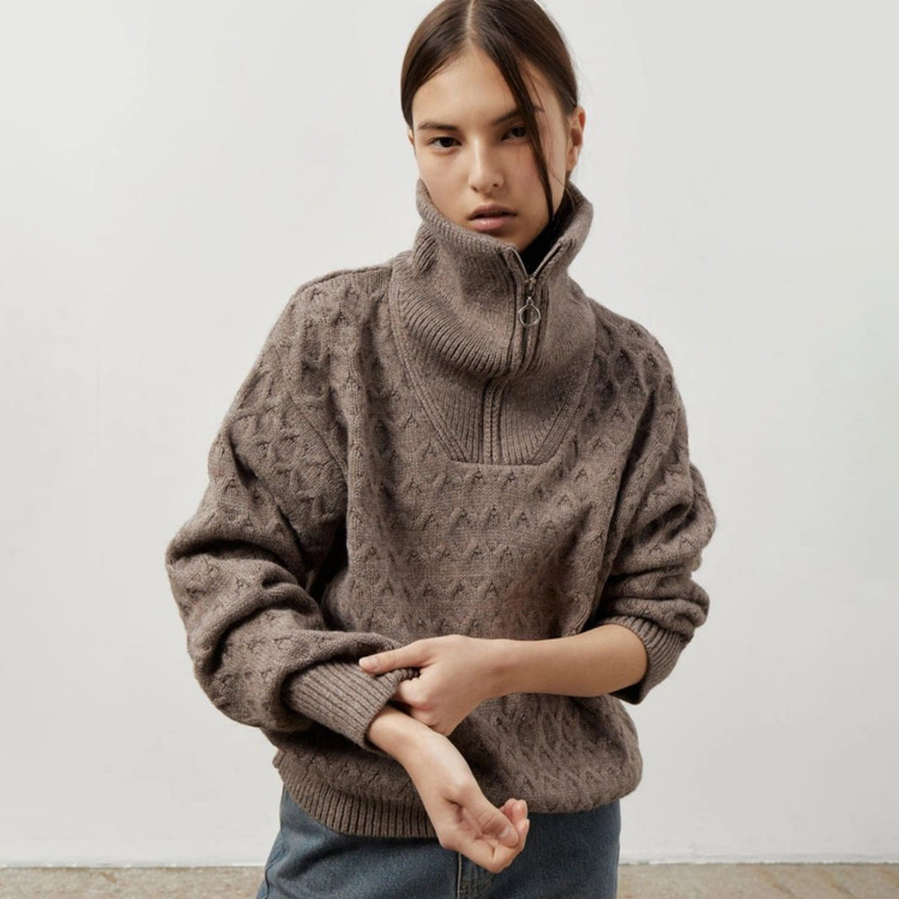 Women's High-neck Half Zip Sweater