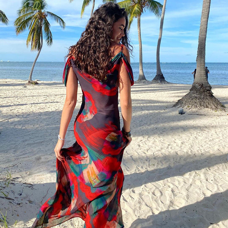 Women's Fashion Printed Spaghetti Straps Sleeveless Dress