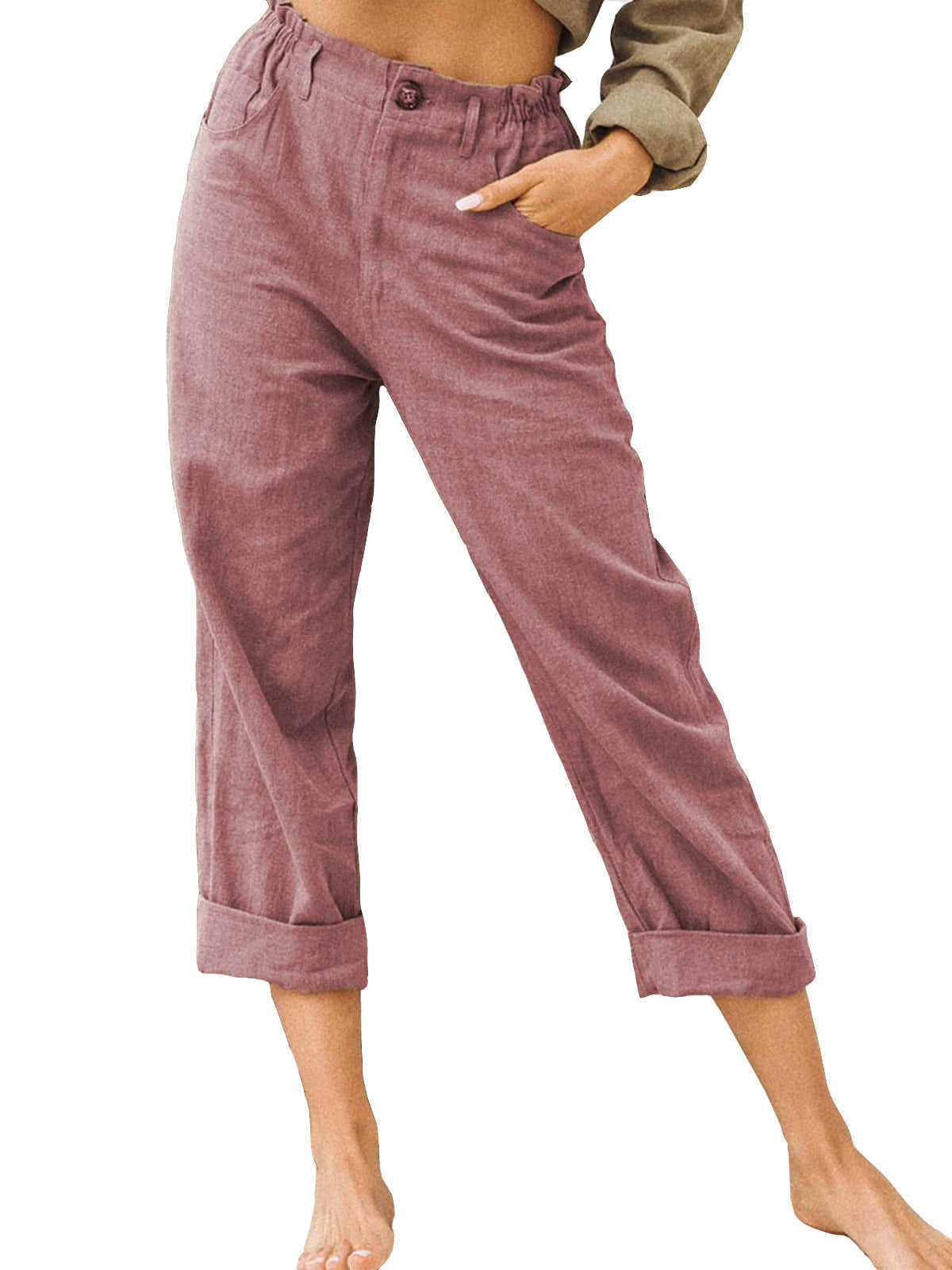 Women's Cotton Linen Patchwork Trousers | High Waist Drawstring Loose Casual Pants | 11 Colours | S–3XL | Michan Direct