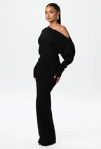 Ins Slim Long Sleeve Knitted Dress Evening Party Sexy Off-shoulder Bodycon Long Dresses