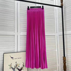 Draped Elastic-waist Versatile Figure-flattering Sophisticated Elegant Solid-color Maxi Skirt