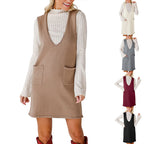 Casual Pocket Sweater Suspender Skirt