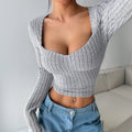 Women's Sunken Stripe Brushed T-shirt Short Midriff-baring Top