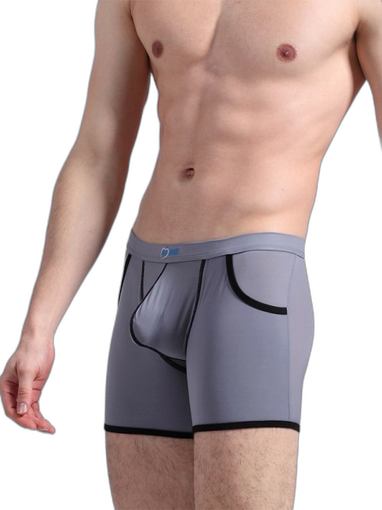 3 Pack Men's Long Leg Boxer Briefs Made of Ultra-Thin Ice Silk with Anti-Wear Elastic