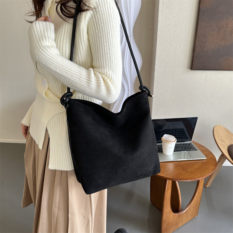 Large Capacity Frosted Suede Fashion Casual Shoulder Underarm Tote Handbag