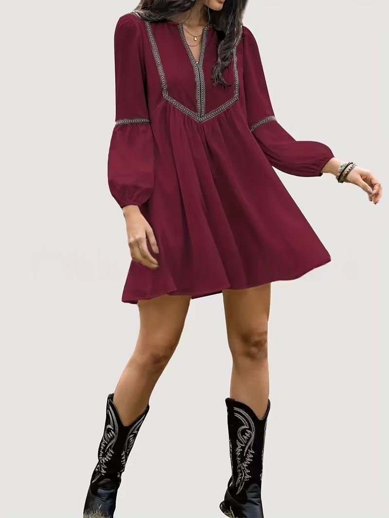 Women's Intellectual Casual Long-Sleeve V-Neck Dress