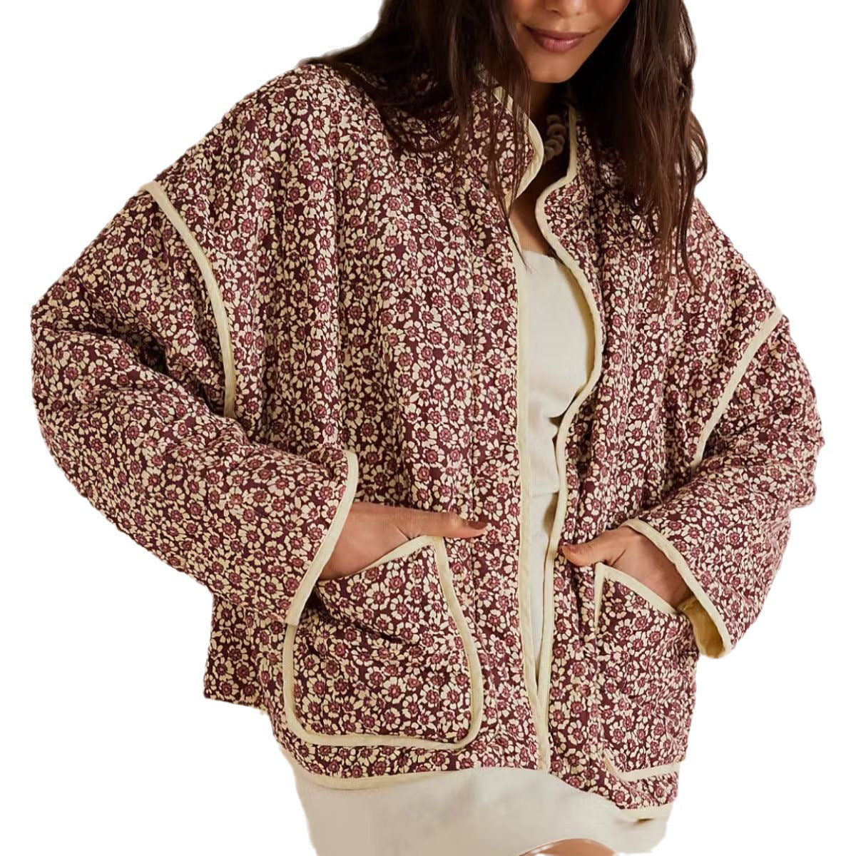 Flower Thin Pocket Decorative Cardigan Cotton Jacket