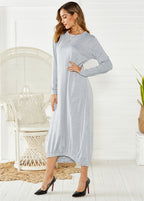 Lace-up Crew Neck Loose Long Dress