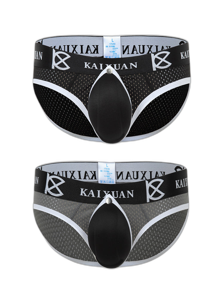 2 Pack Men's Sexy Mesh Front Opening Sponge Coaster Briefs