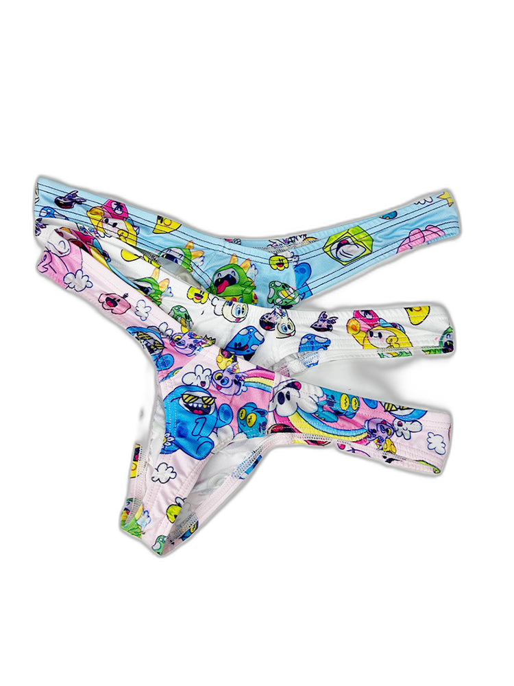 2 Pack Men's Low-Rise Sexy Print Thong