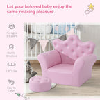 HOMCOM Children Kids Sofa Set Armchair Chair Seat with Free Footstool PU Leather for Girls 58L x 40.5W x 49H cm Pink