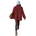 European And American Style Chic String Decoration Simple Solid Color Round Neck Loose Cotton Coat