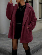 Women's Fluffy Long Sleeve Collar Fleece Top Coat
