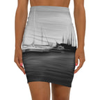 The Sleeping Yachts (at Night) - Womens Pencil Skirt