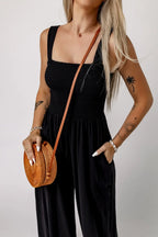 Smocked Square Neck Wide Leg Jumpsuit Women UK