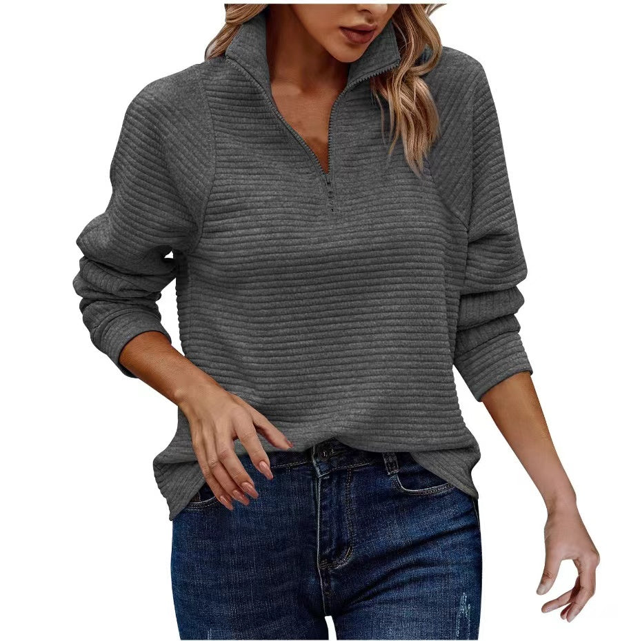 New Solid Color Half Zipper Stand Up Collar Women's Hoodie