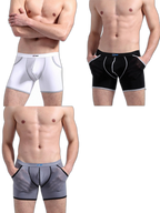 3 Pack Men's Long Leg Boxer Briefs Made of Ultra-Thin Ice Silk with Anti-Wear Elastic