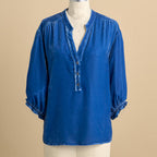 Women's Solid-color Short-sleeve Stand-collar Loose-fit Button-up Blouse